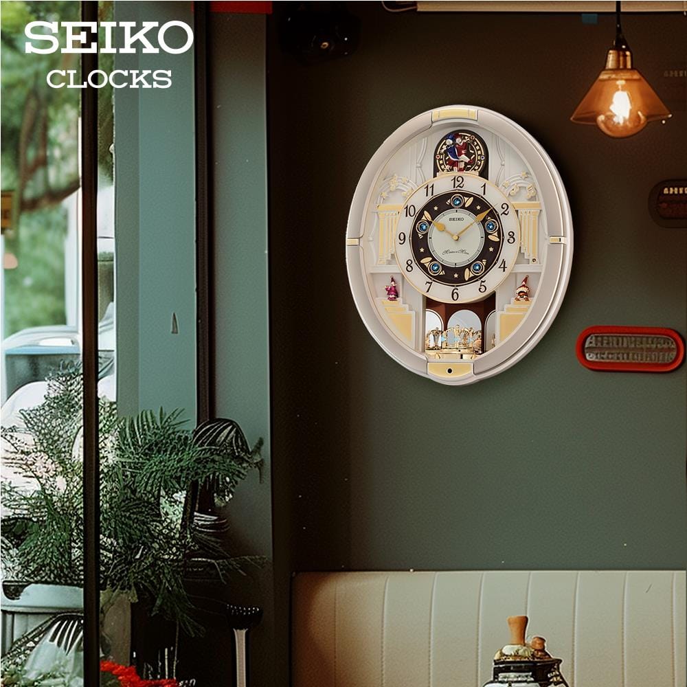 นาฬิกาแขวน SEIKO CLOCKS MELODY QXM290S 18X15 นิ้ว สีเบจ