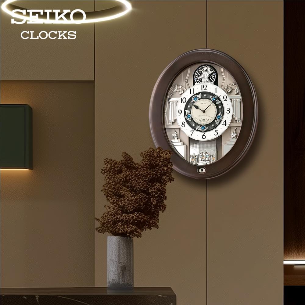 นาฬิกาแขวน SEIKO CLOCKS MELODY QXM389N 19X16 นิ้ว สีน้ำตาล