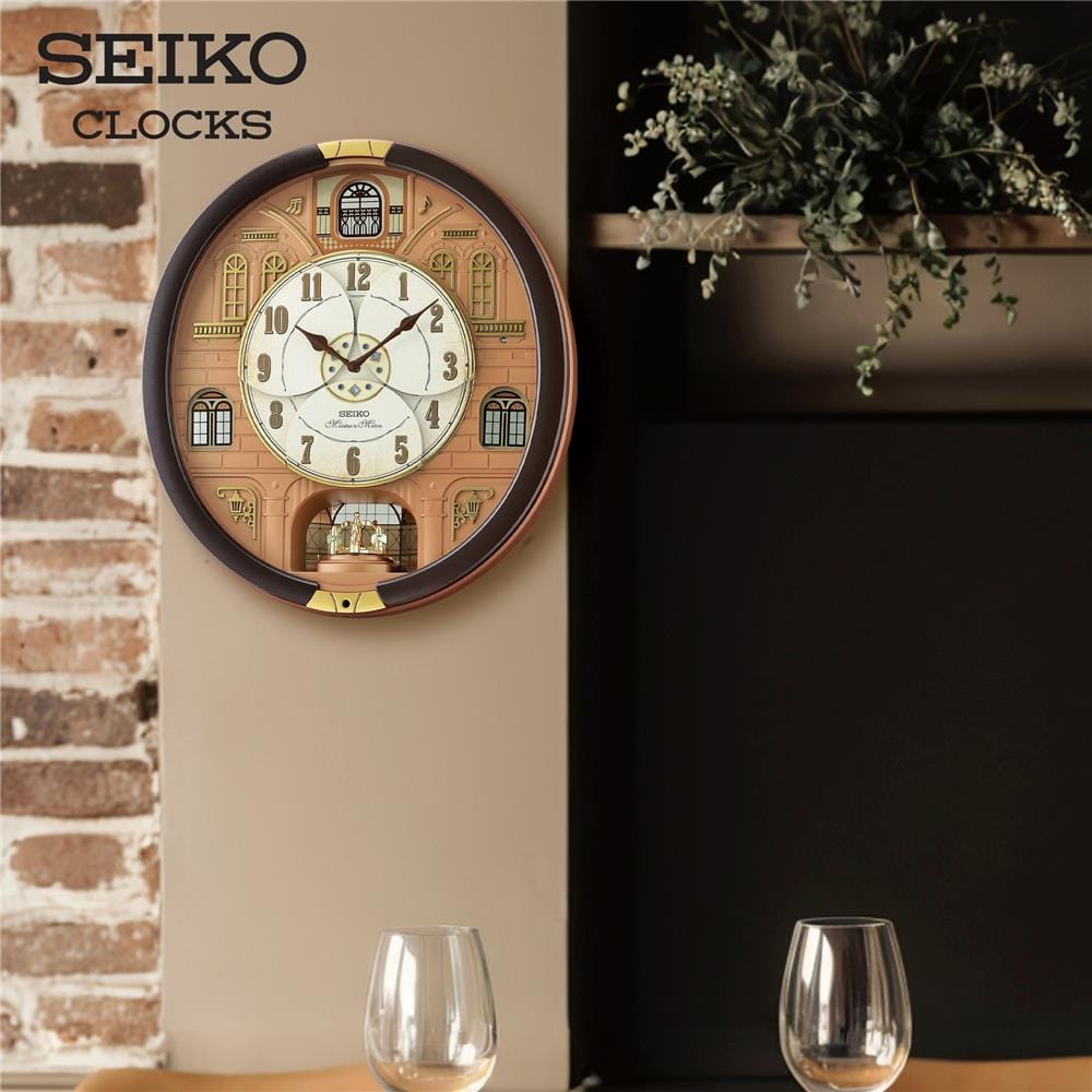 นาฬิกาแขวน SEIKO CLOCKS MELODY QXM601B 17.5X16 นิ้ว สีน้ำตาล