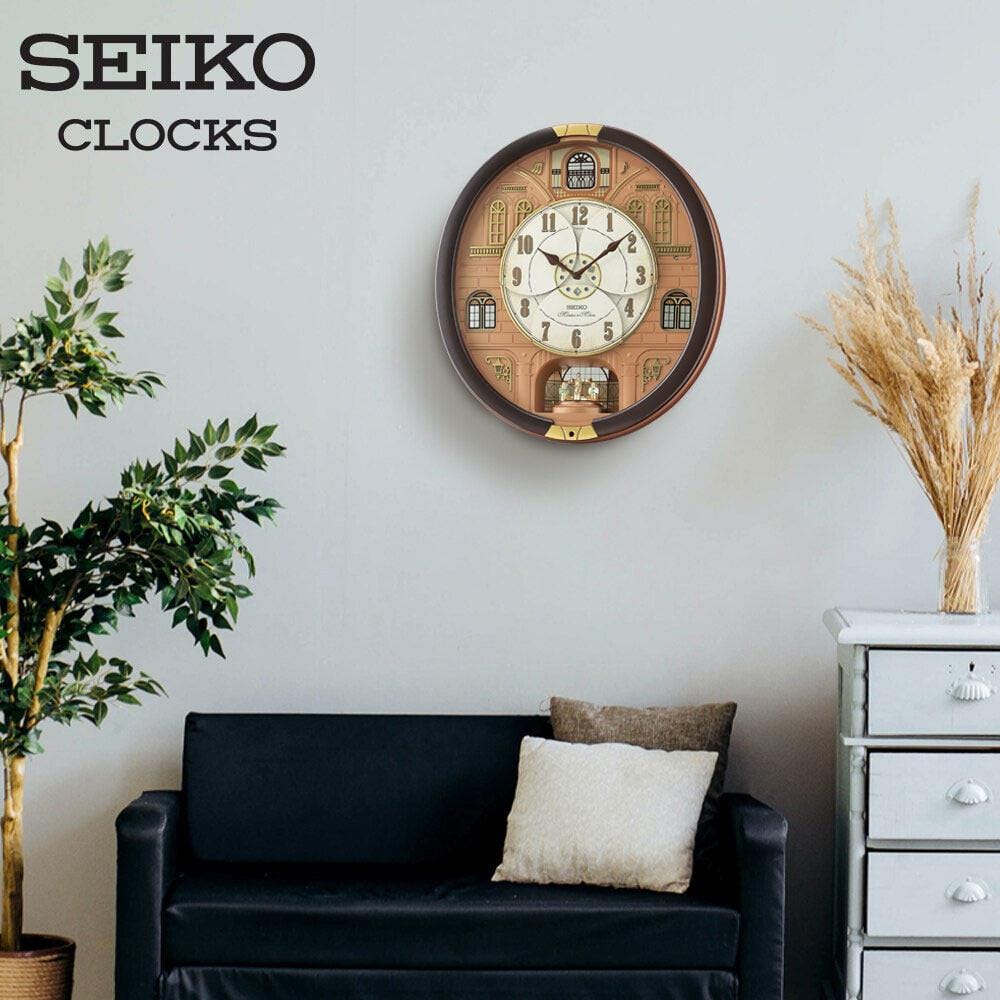 นาฬิกาแขวน SEIKO CLOCKS MELODY QXM601B 17.5X16 นิ้ว สีน้ำตาล