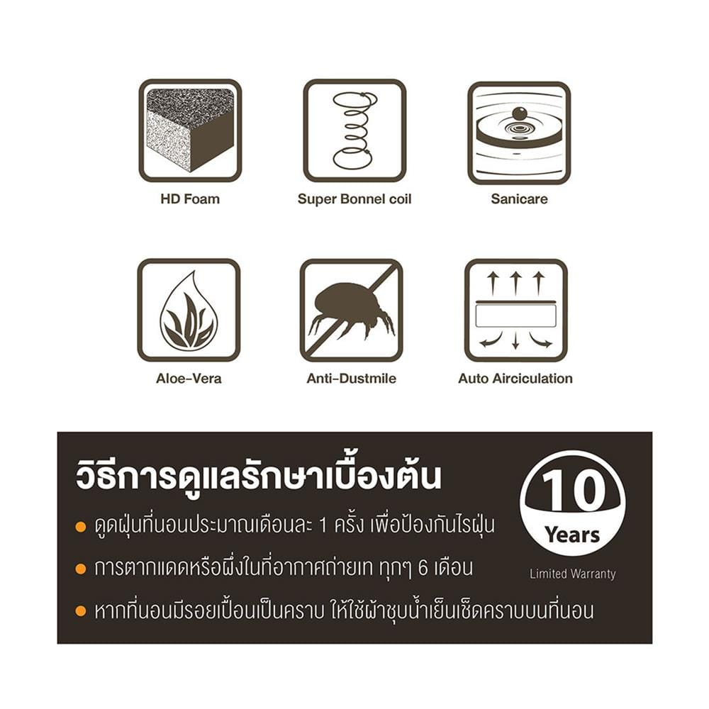 ที่นอนสปริง 3.5 ฟุต WOODFIELD รุ่น W-5590 พร้อมหมอนหนุน 1 ชิ้น