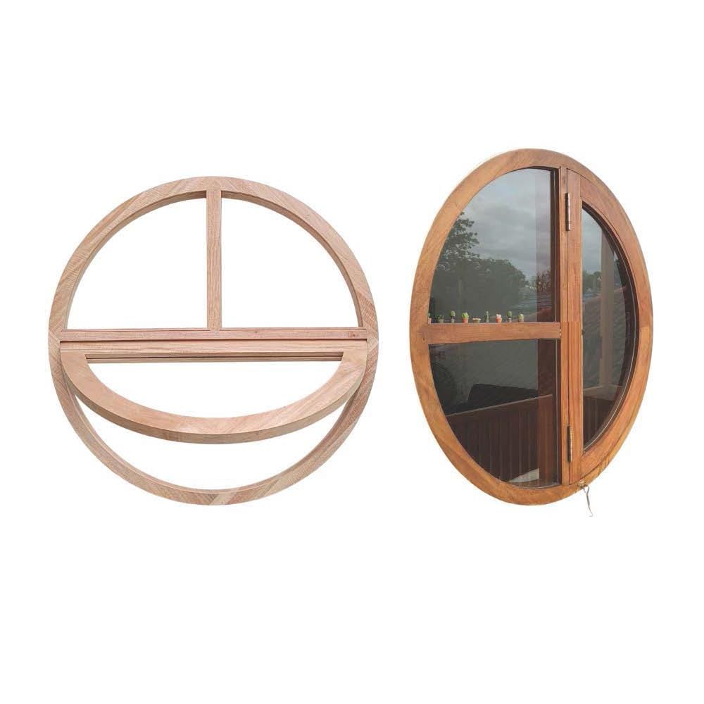 บานหน้าต่าง วงกลม 3 ช่อง ไม้เนื้อแข็ง N999 MM03-O 80x80 ซม. สีธรรมชาติ