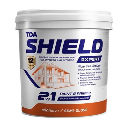 สีน้ำทาภายนอก ชนิดกึ่งเงา TOA SHIELD EXPERT SUPERIOR PREMIUM 2 IN 1 BASE A สีขาว 9 ลิตร