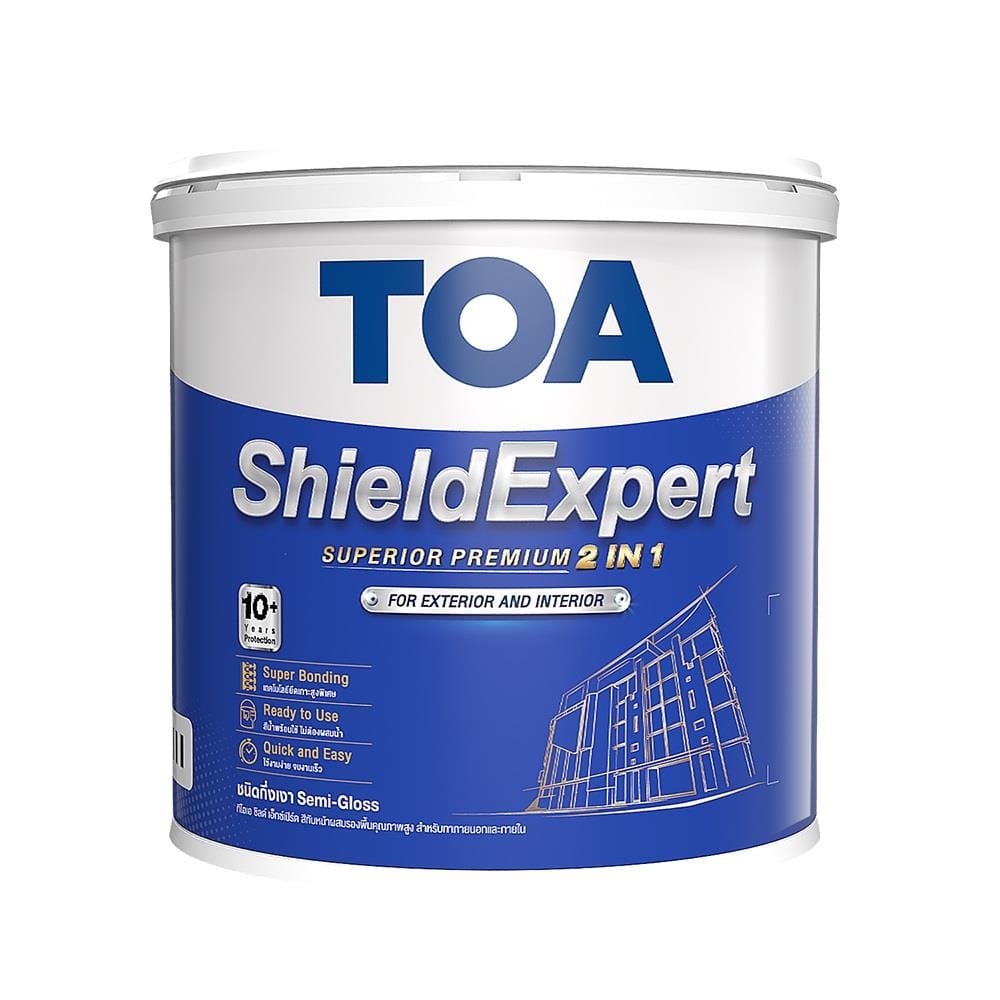 สีน้ำทาภายนอกและภายใน ชนิดกึ่งเงา TOA SHIELD EXPERT SUPERIOR PREMIUM 2 IN 1 BASE A สีขาว 1 แกลลอน