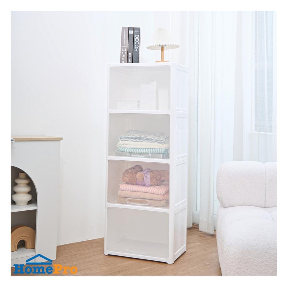 ตู้บานเปิดบน 4 ชั้น STACKO CATE 51x35x134 ซม. สีขาว