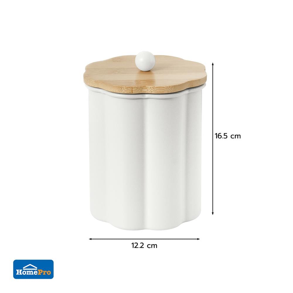 ขวดโหลกลมฝาดึง KECH PETAL 1 ลิตร สีครีม
