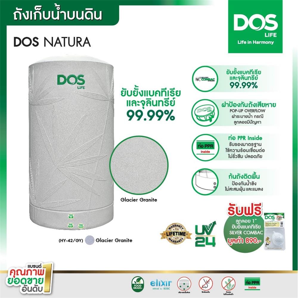 ถังเก็บน้ำ DOS NATURA NANO 500 ลิตร สี GLACIER GREY