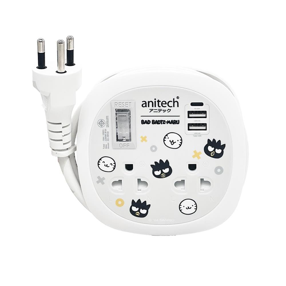 รางปลั๊กไฟพกพา 2 ช่อง 1 สวิตช์ 2 USB 1 TYPE-C PD ANITECH XO-H9122 1.1 ม.
