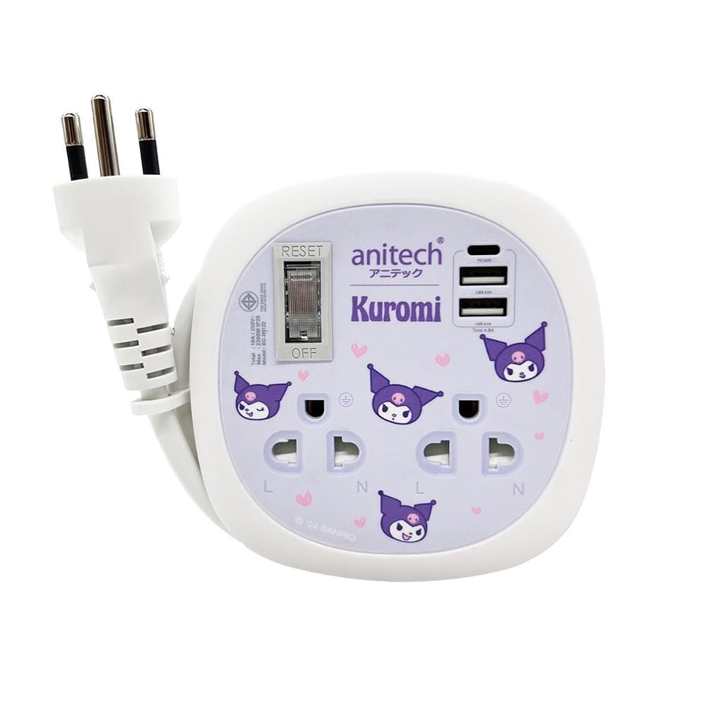 รางปลั๊กไฟพกพา 2 ช่อง 1 สวิตช์ 2 USB 1 TYPE-C PD ANITECH KU-H9122 1.1 ม.