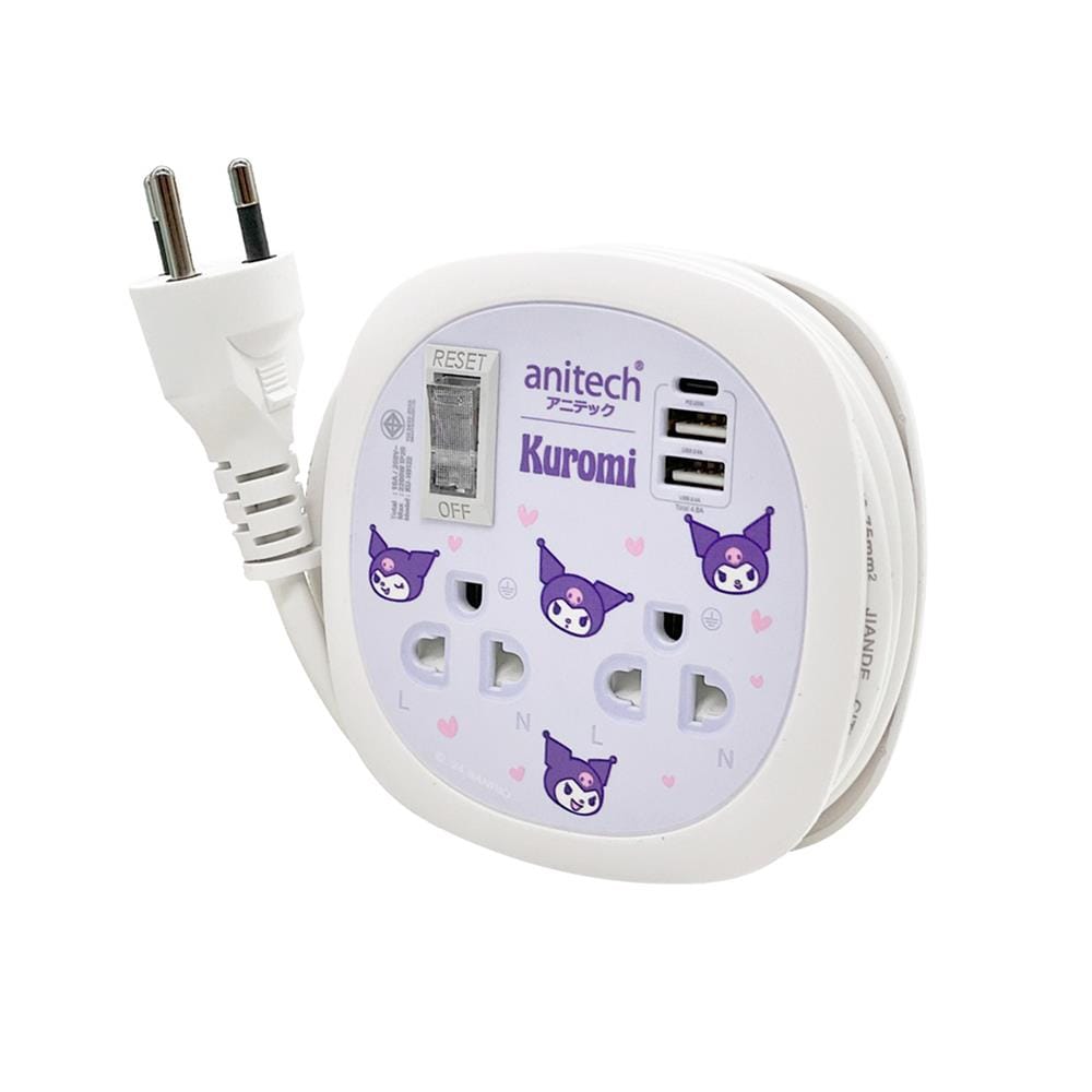 รางปลั๊กไฟพกพา 2 ช่อง 1 สวิตช์ 2 USB 1 TYPE-C PD ANITECH KU-H9122 1.1 ม.