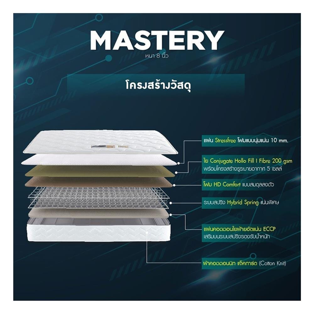 ที่นอนสปริง 6 ฟุต LOTUS รุ่น MASTERY พร้อมหมอนหนุน 2 ชิ้น