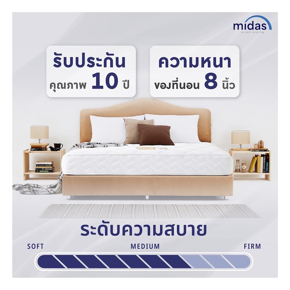 ที่นอนสปริง 6 ฟุต MIDAS รุ่น MALEENA พร้อมหมอนหนุน 2 ชิ้น