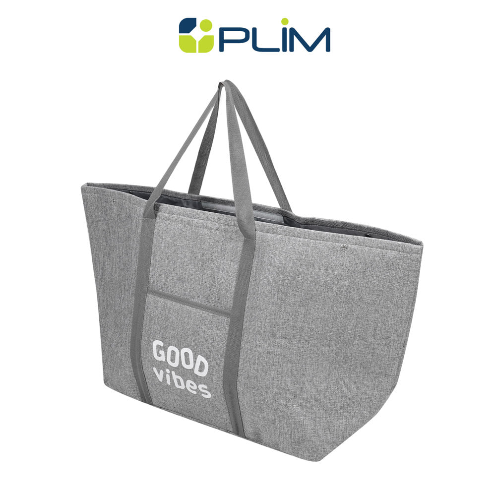 ถังผ้าเหลี่ยมหูหิ้ว PLIM GOOD VIBES สีเทา