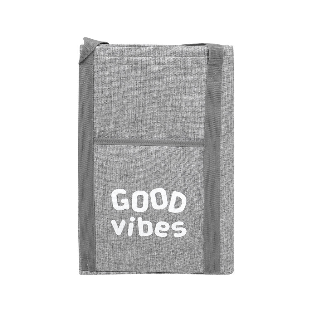 ถังผ้าเหลี่ยมหูหิ้ว PLIM GOOD VIBES สีเทา
