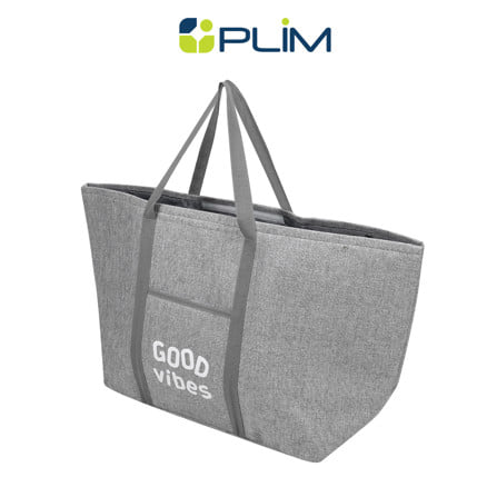 ถังผ้าเหลี่ยมหูหิ้ว PLIM GOOD VIBES สีเทา_1