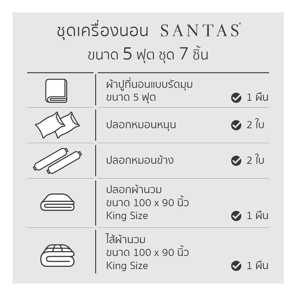 ชุดผ้าปูที่นอน 5 ฟุต 7 ชิ้น SANTAS COTTON USA GETTY สี GREEN
