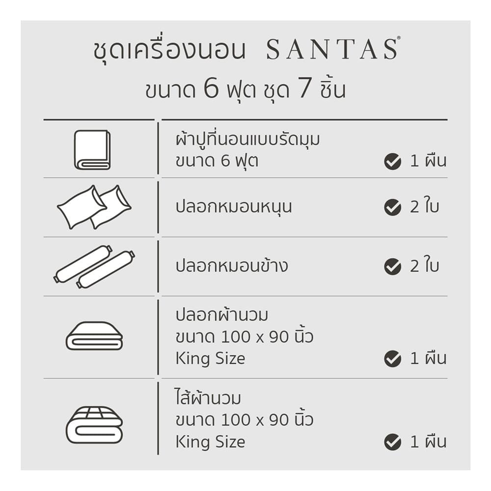 ชุดผ้าปูที่นอน 6 ฟุต 7 ชิ้น SANTAS COTTON USA GETTY สี GREEN