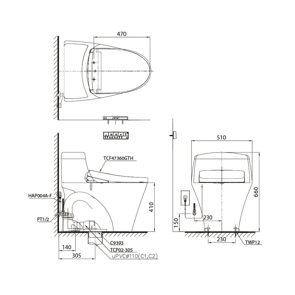 สุขภัณฑ์ 1 ชิ้น พร้อมฝารองนั่งอัตโนมัติ TOTO WASHLET S7 (CW923SW6) 4.8 ลิตร สีขาว