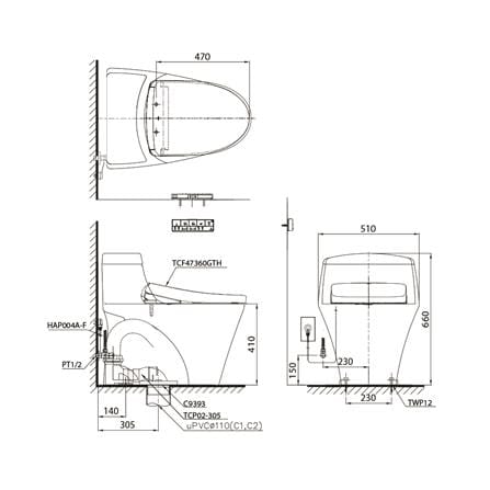สุขภัณฑ์ 1 ชิ้น พร้อมฝารองนั่งอัตโนมัติ TOTO WASHLET S7 (CW923SW6) 4.8 ลิตร สีขาว_4