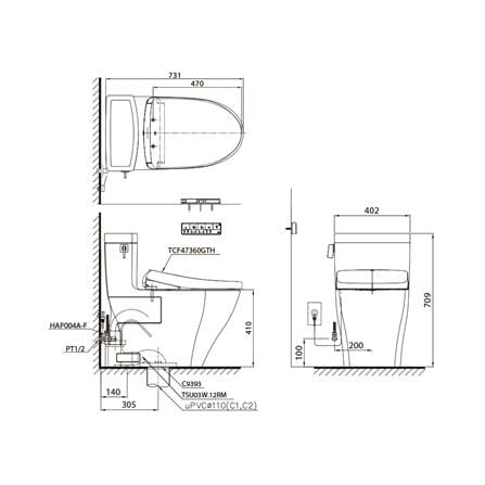 สุขภัณฑ์ 1 ชิ้น พร้อมฝารองนั่งอัตโนมัติ TOTO WASHLET S7 (CW624SW6) 4.8 ลิตร สีขาว_4