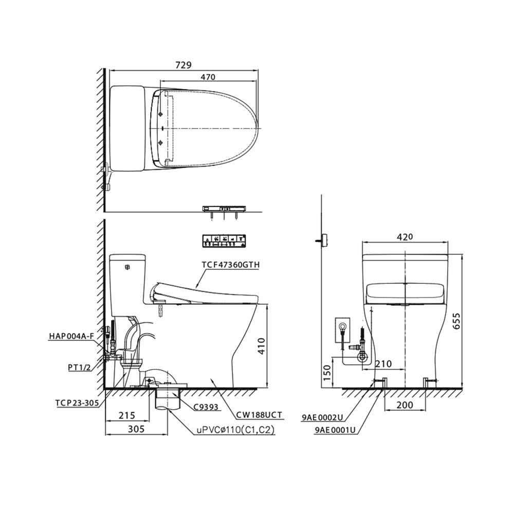 สุขภัณฑ์ 1 ชิ้น พร้อมฝารองนั่งอัตโนมัติ TOTO WASHLET S7 (CW188SW6) 3.8 ลิตร สีขาว