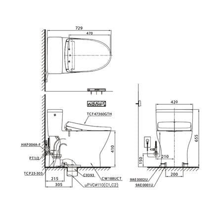 สุขภัณฑ์ 1 ชิ้น พร้อมฝารองนั่งอัตโนมัติ TOTO WASHLET S7 (CW188SW6) 3.8 ลิตร สีขาว_4