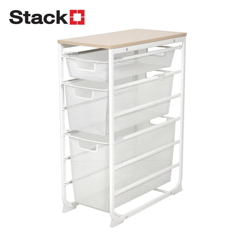 ชั้นลิ้นชัก 3 ชั้น พร้อม TOP ไม้ STACKO FLEXI 25.6x51.4x69.7 ซม. สีขาว