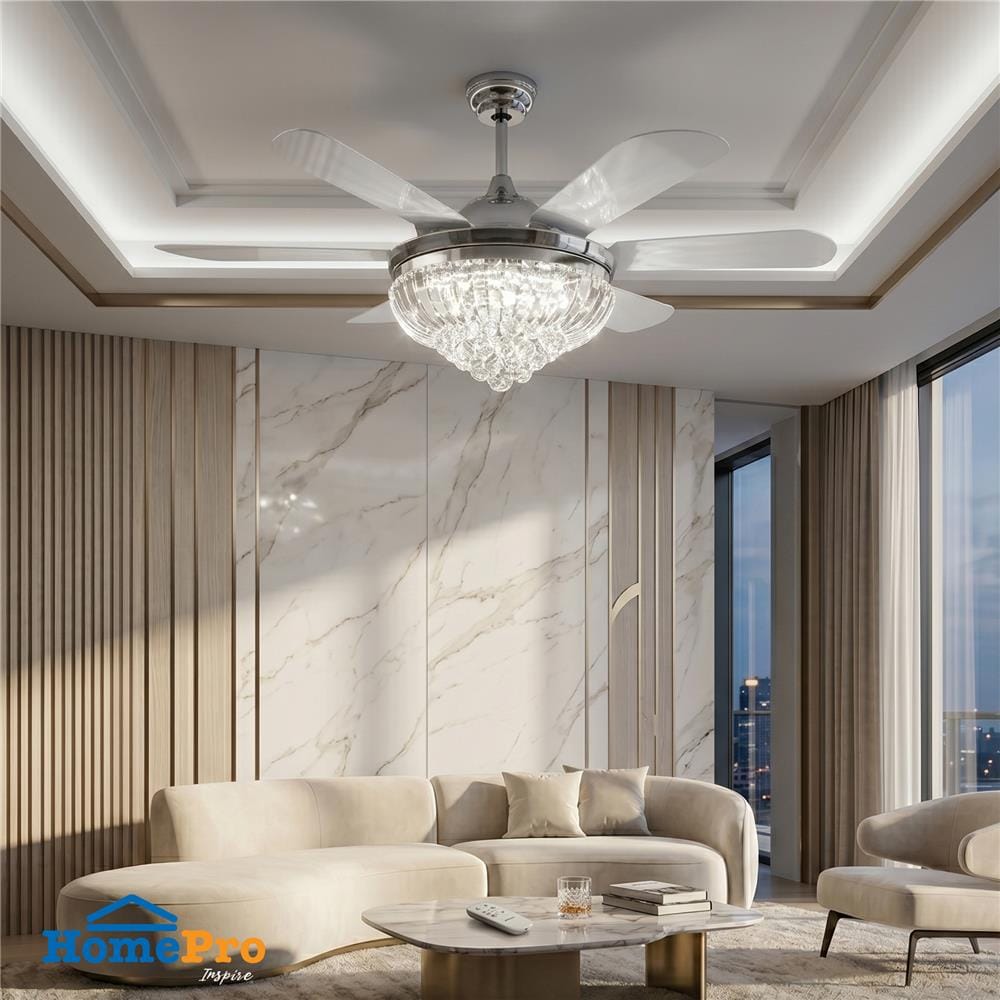 พัดลมโคมไฟ CARINI LED UFO-04-TSV 56 นิ้ว สีขาว/เงิน