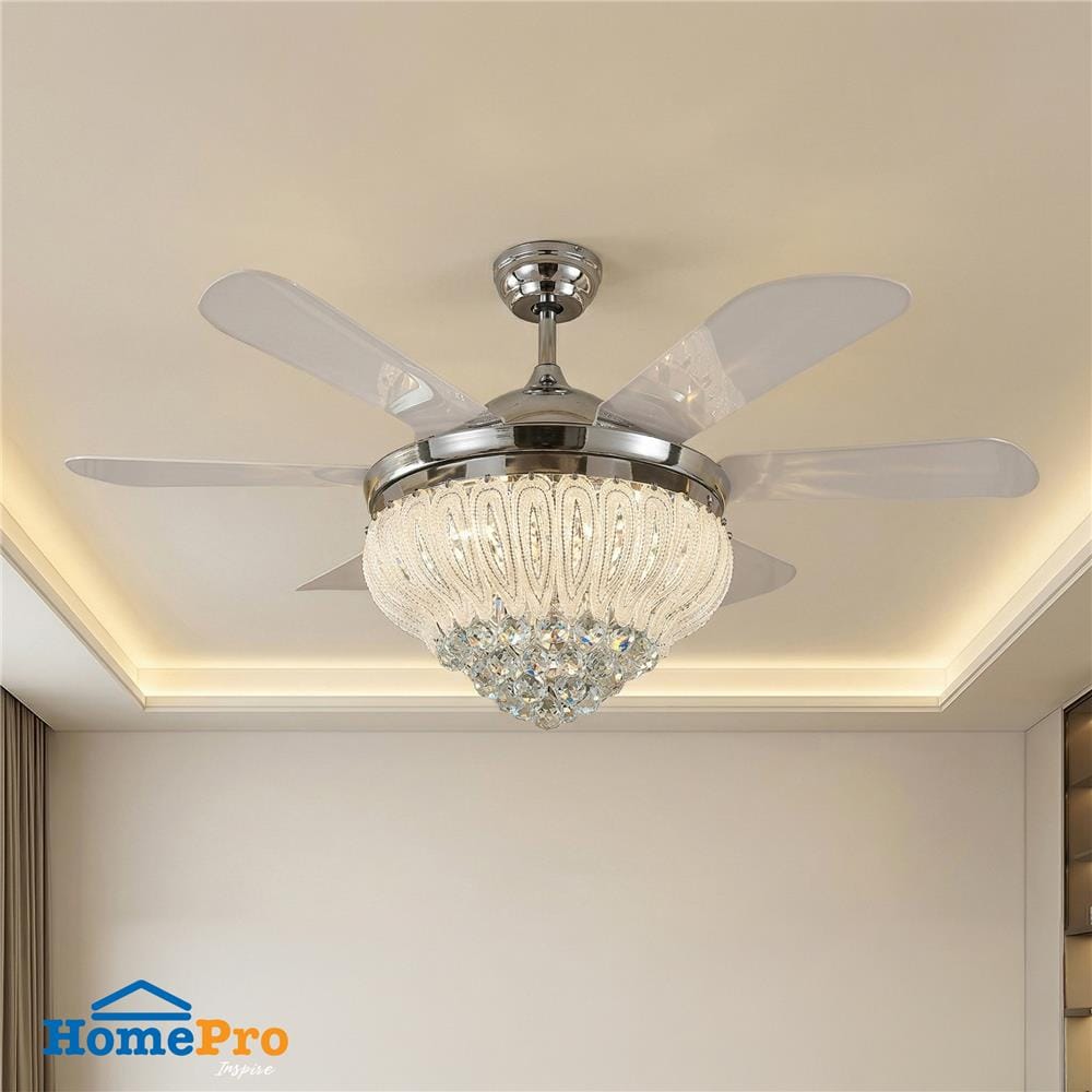 พัดลมโคมไฟ LED CARINI UFO-03-TSV 56 นิ้ว สีขาว/เงิน