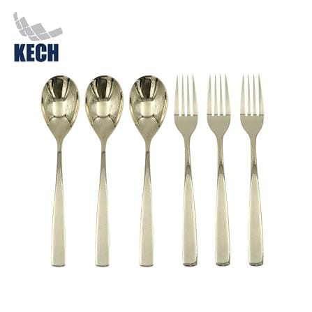 ชุดช้อนส้อมสเตนเลส 410 KECH 6 ชิ้น สีทอง_0