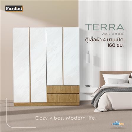 ตู้เสื้อผ้า 4 บานเปิด FURDINI TERRA 160 ซม. สีโอ๊ค/ลายหิน_3