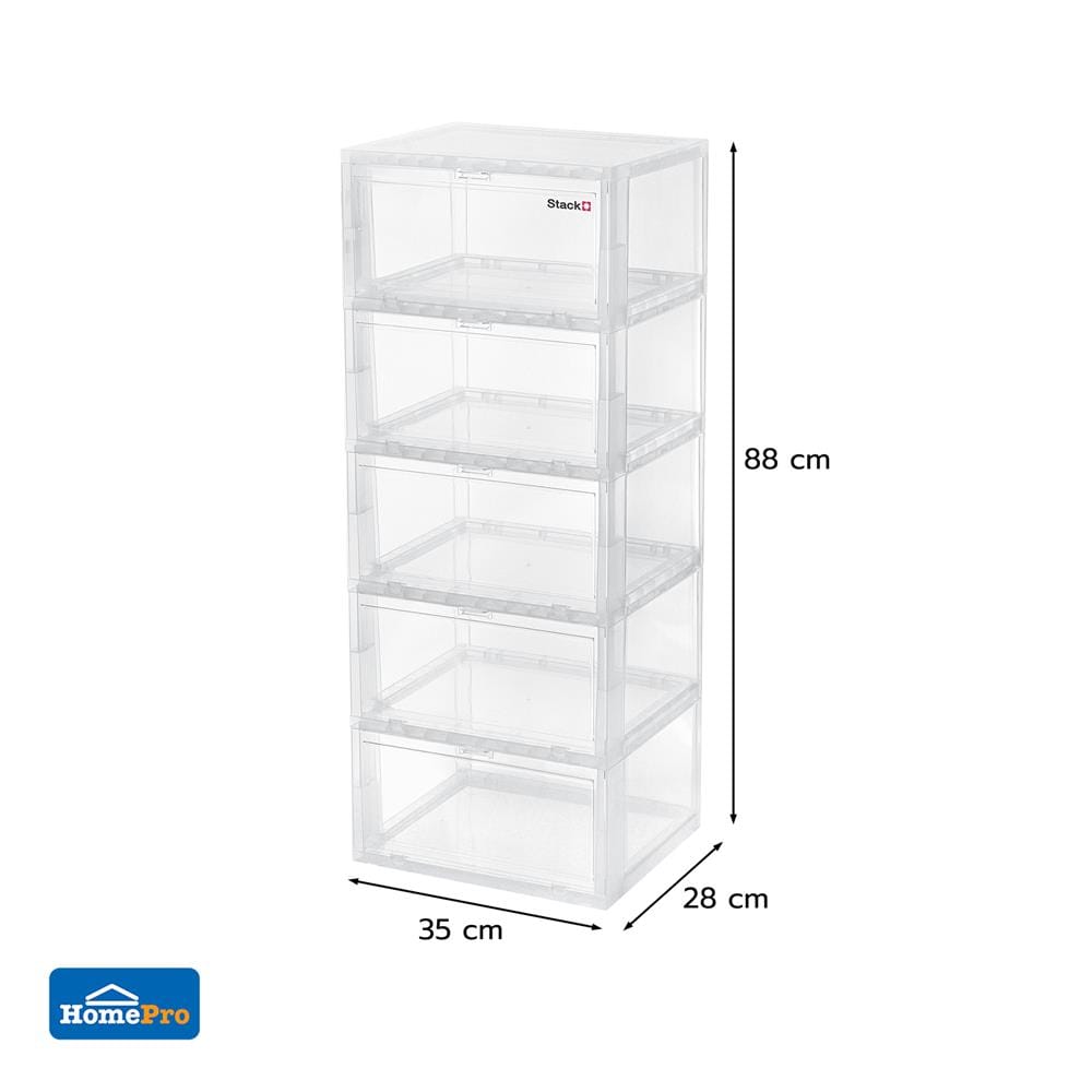 กล่องรองเท้า 5 ช่อง STACKO TOWER 35x28x88 ซม. สีใส