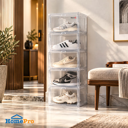 กล่องรองเท้า 5 ช่อง STACKO TOWER 35x28x88 ซม. สีใส