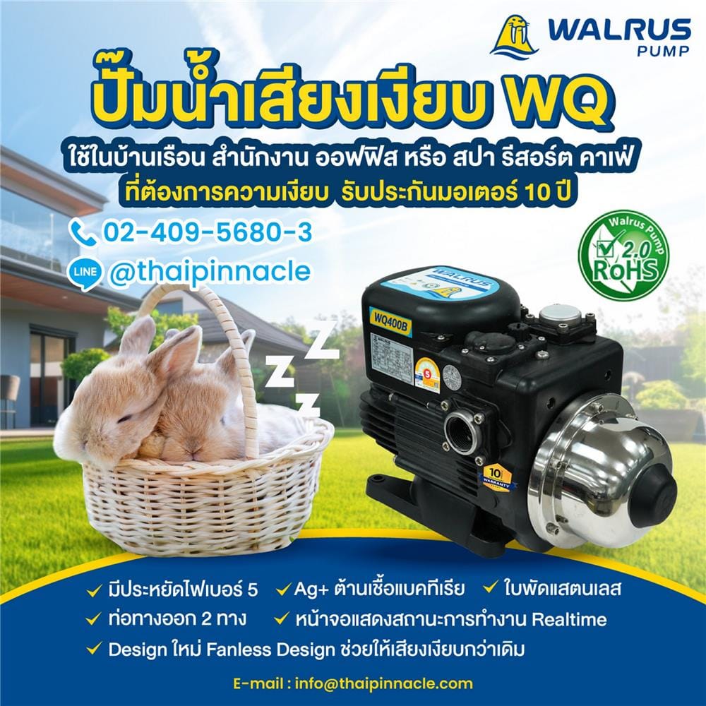 ปั๊มอัตโนมัติเงียบ WALRUS PUMP WQ200B 180 วัตต์