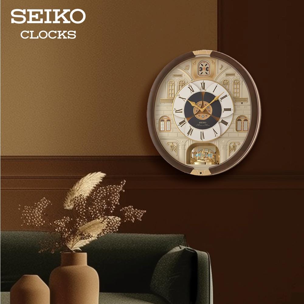 นาฬิกาแขวน SEIKO CLOCKS MELODY QXM371B 18X16.5 นิ้ว สีน้ำตาล