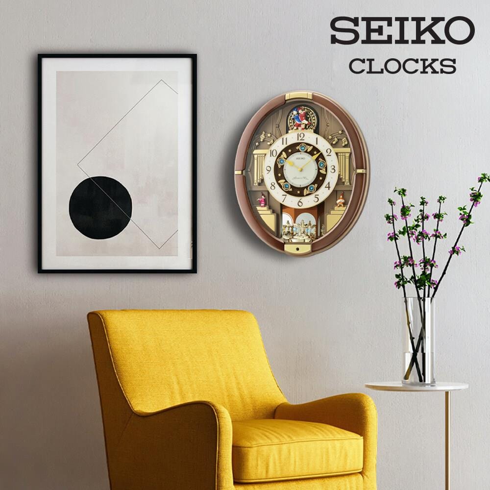 นาฬิกาแขวน SEIKO CLOCKS MELODY QXM384B 19X15.6 นิ้ว สีน้ำตาล