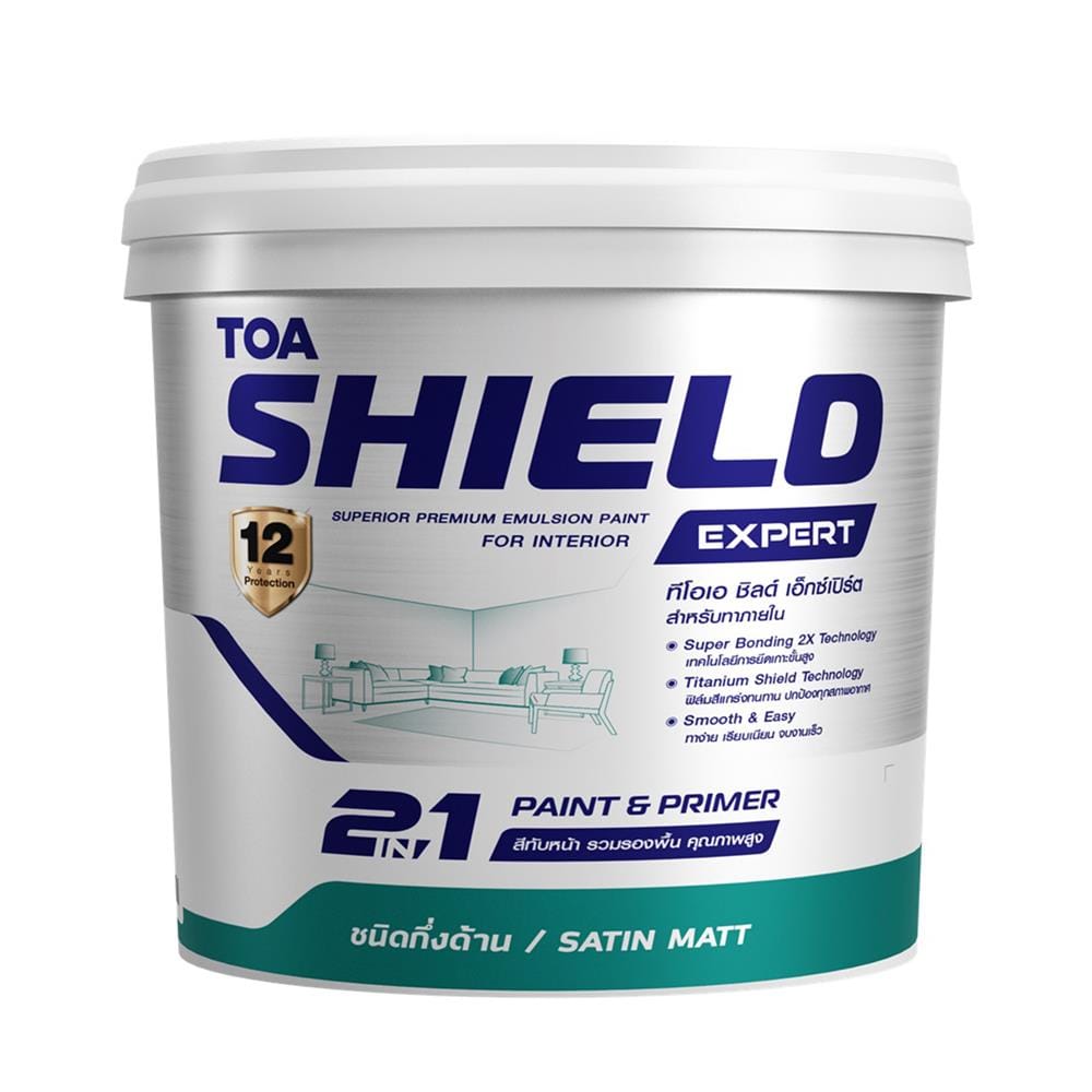 สีน้ำทาภายใน ชนิดกึ่งด้าน TOA SHIELD EXPERT SUPERIOR PREMIUM 2 IN 1 BASE C สีขาว 9 ลิตร