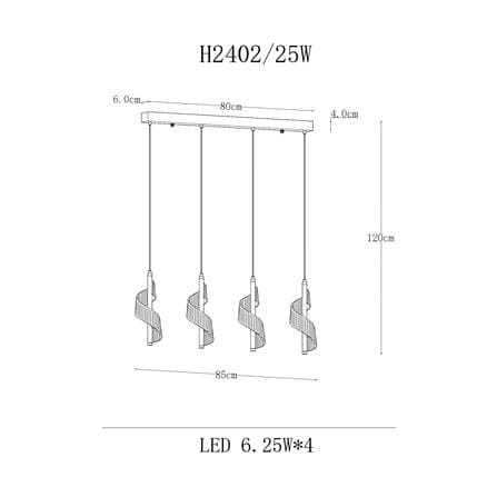 ไฟช่อ LED CARINI H2402 25 วัตต์ DAYLIGHT/COOL WHITE/WARM WHITE สีทอง/ใส 4 หัว_5