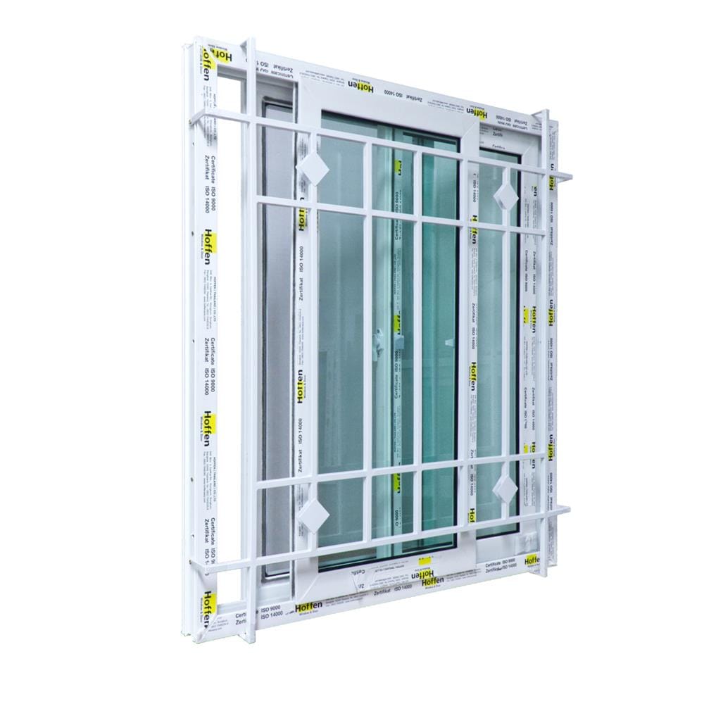 หน้าต่างบานเลื่อน UPVC มุ้ง เหล็กดัด HOFFEN F6 120x110 ซม. สีขาว