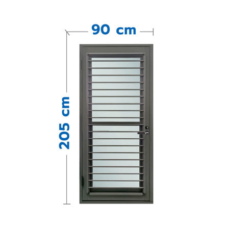 ชุดประตูบานเปิด ระบายอากาศ อะลูมิเนียม SANKYOALUMI J-TRUST VENTILATION 90x205 ซม. สีเทาซาฮาร่า พร้อมชุดวงกบ-บานพับ-ลูกบิด-โช้ค