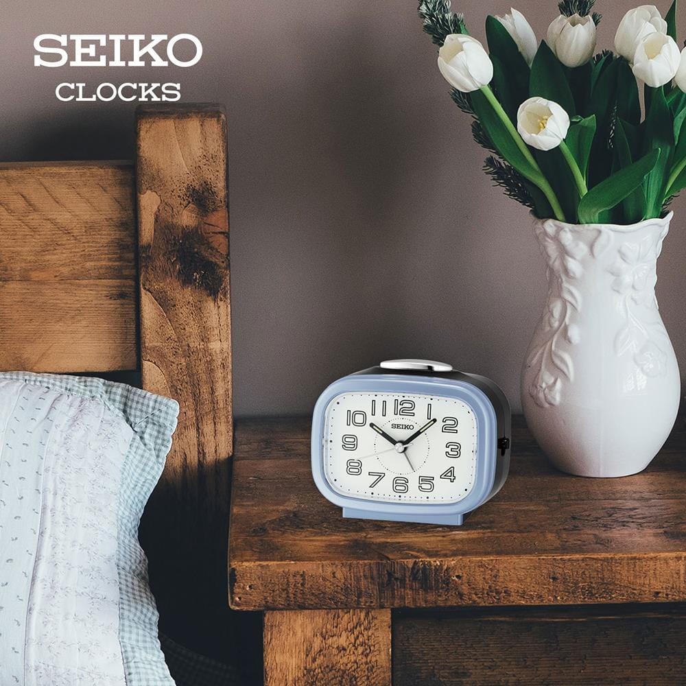 นาฬิกาปลุก SEIKO CLOCKS QHK060L 3.89X3.3 นิ้ว สีฟ้า