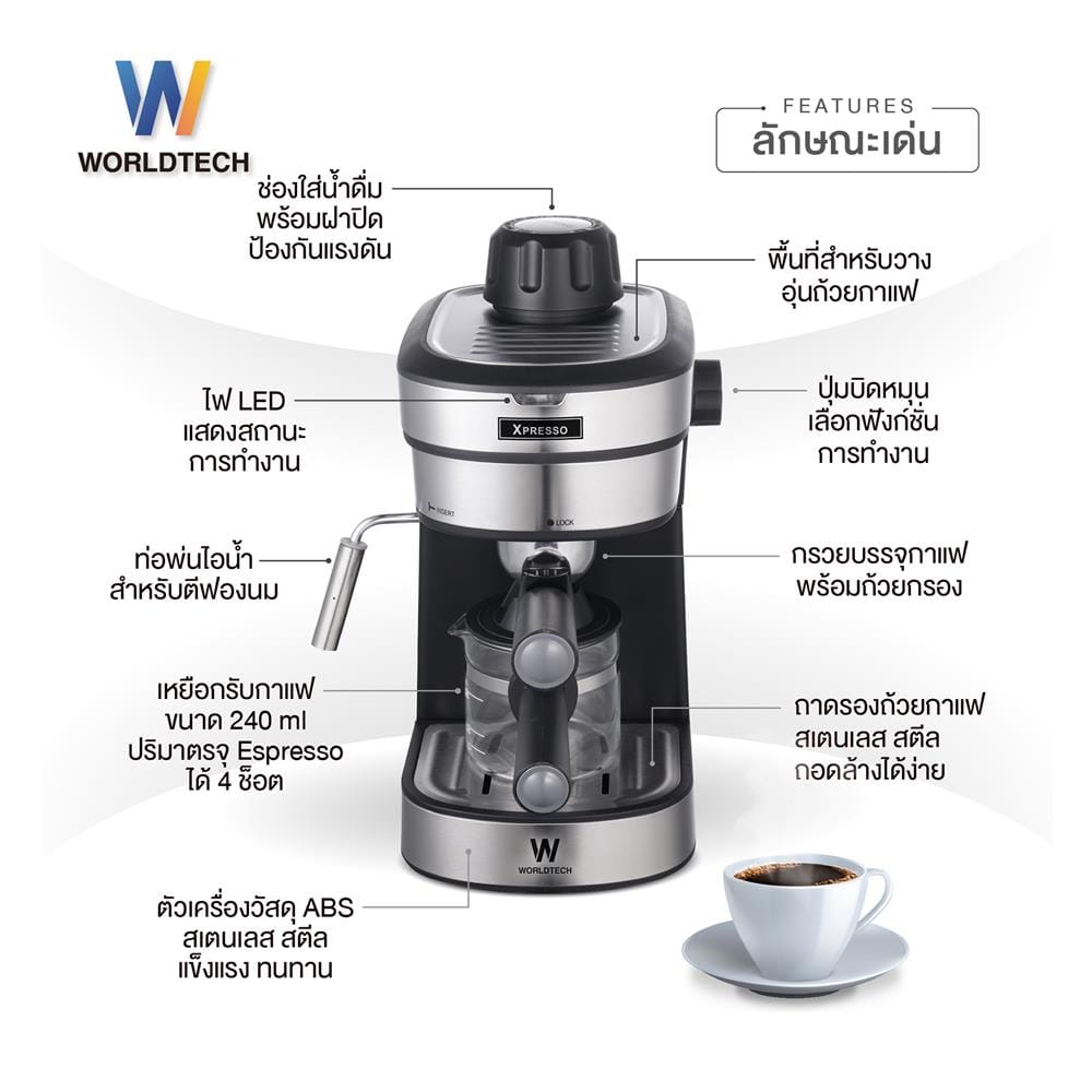 เครื่องชงกาแฟ WORLDTECH WT-CM8