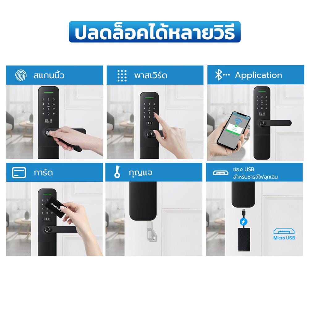 กลอนดิจิตอล ELH A300 WATERPROOF สีดำ