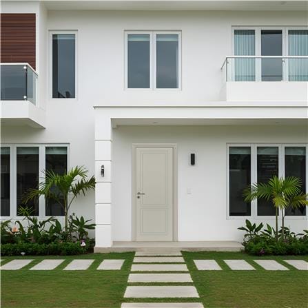ประตูภายนอก UPVC เจาะลูกบิด MODERNWOOD MWN025 80x200 ซม. สีเบจ_3