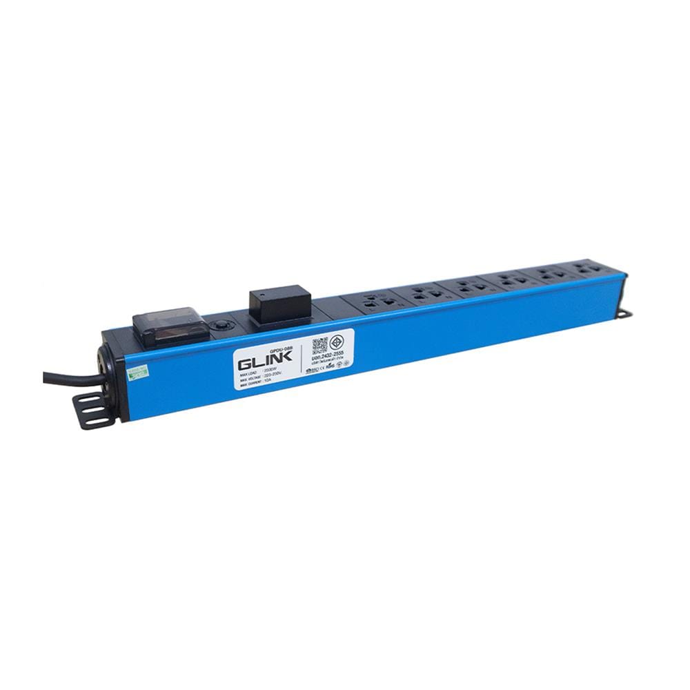 รางปลั๊กไฟตู้ RACK 6 ช่อง 1 สวิตซ์ GLINK GPDU-08B 2 ม.