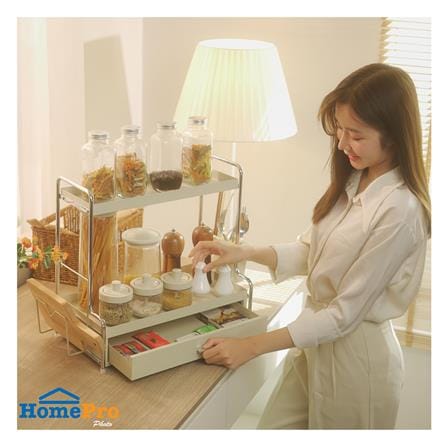 ชั้นวางเครื่องปรุง 2 ชั้น พร้อมลิ้นชัก KECH CREAMY 42.5X23.5X42 ซม. สีครีม_5
