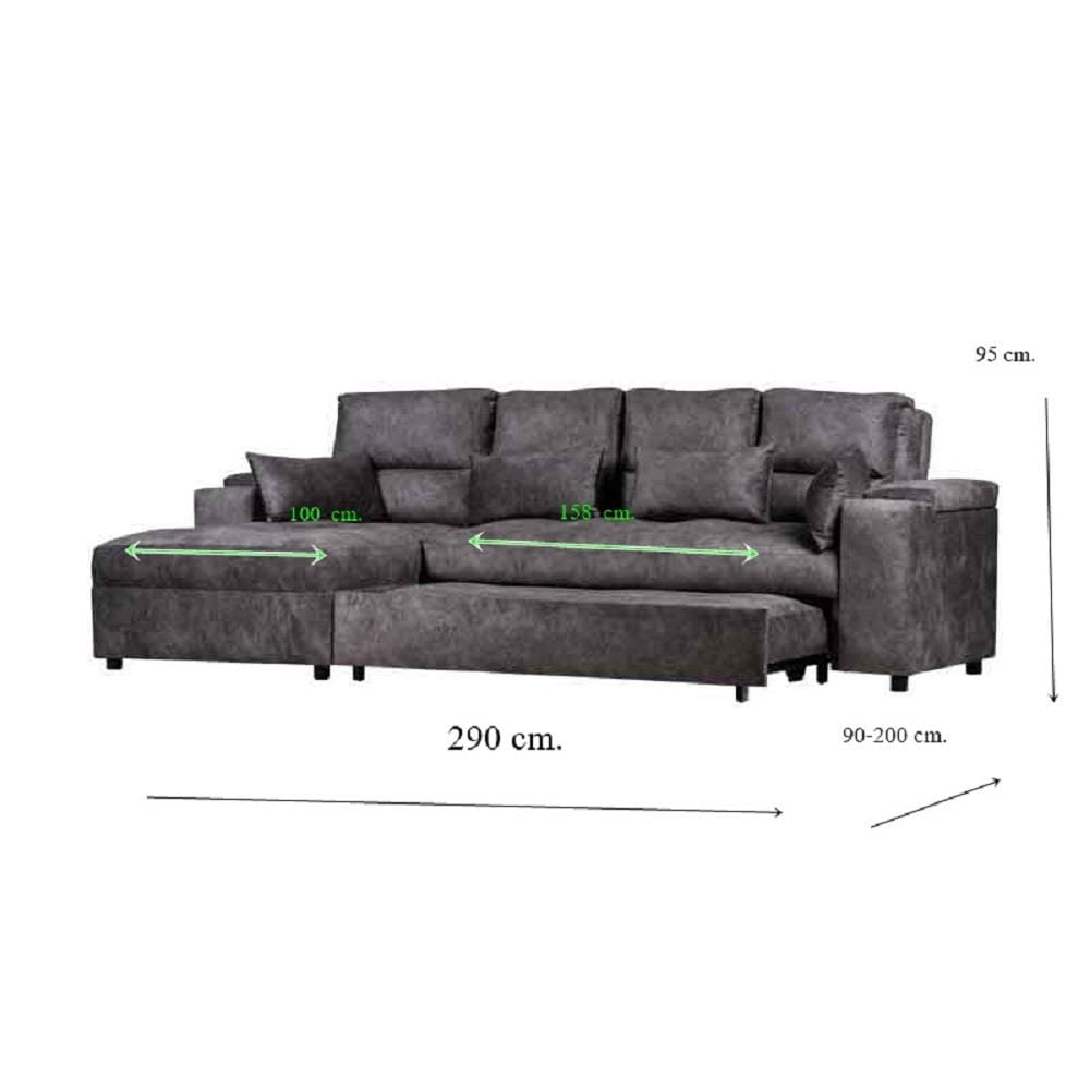 โซฟาเข้ามุมซ้าย AS FURNITURE KALEL CRGYU40 สีเทาเข้ม