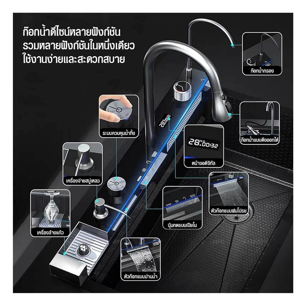 ซิงค์ฝัง 1 หลุม KUCINE STORM 7545 2W สีเทาดำ