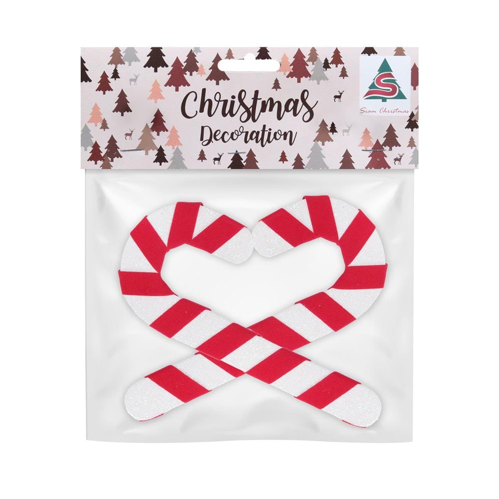 ชุดของตกแต่งไม้เท้า SIAMXMAS สีแดง/ขาว (แพ็ก 2 ชิ้น)