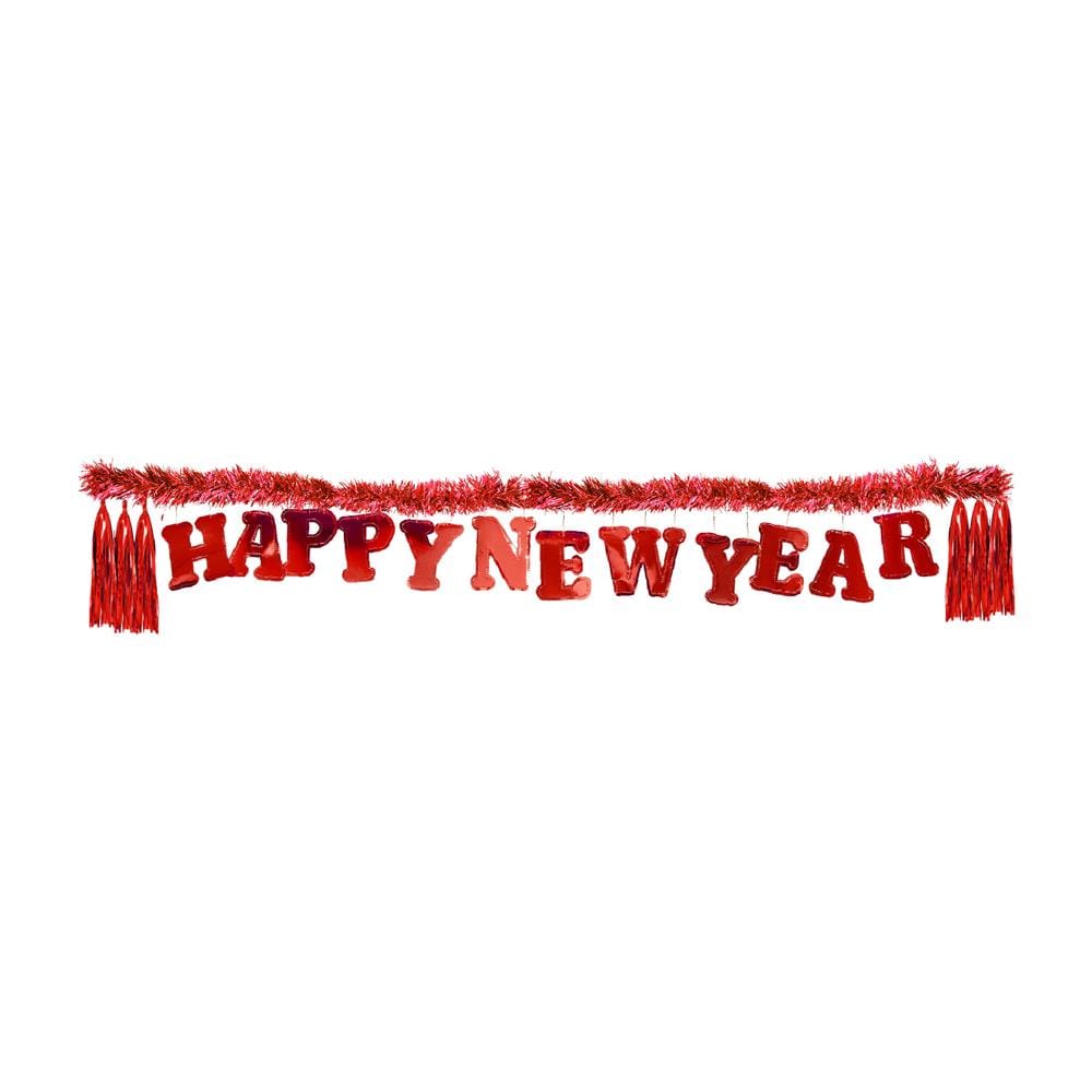 ป้ายตกแต่ง HAPPY NEW YEAR พร้อมพู่ห้อย SIAMXMAS 200x40 ซม. สีแดง